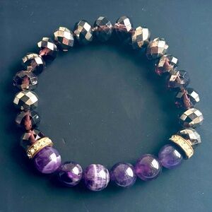 Amethyst & Glass Bead Crystal Bracelet